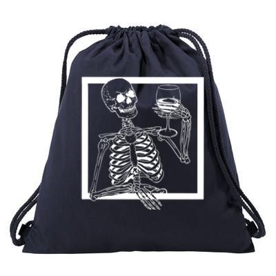 Creepy Skeleton Wine Drawstring Bag