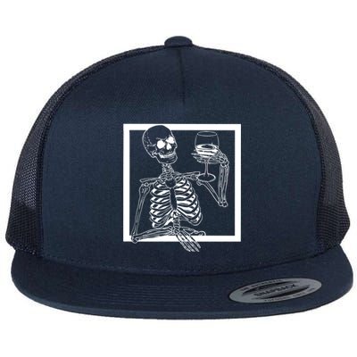 Creepy Skeleton Wine Flat Bill Trucker Hat