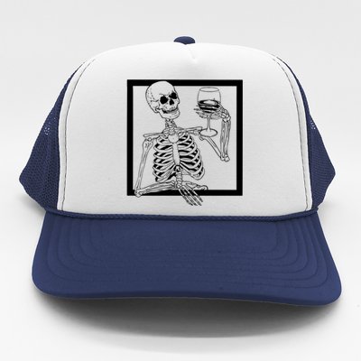 Creepy Skeleton Wine Trucker Hat