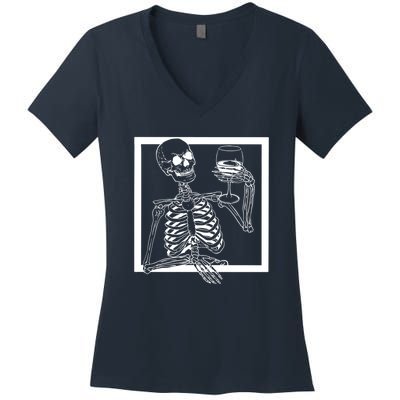 Creepy Skeleton Wine Women's V-Neck T-Shirt