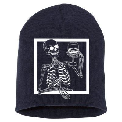 Creepy Skeleton Wine Short Acrylic Beanie