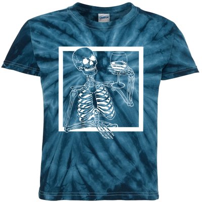 Creepy Skeleton Wine Kids Tie-Dye T-Shirt