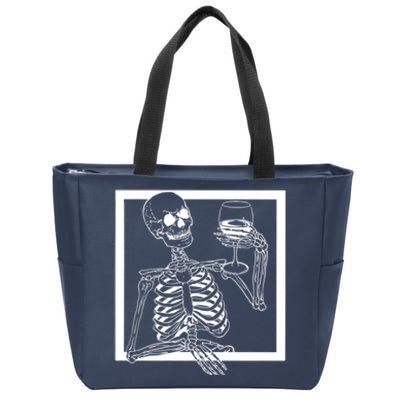 Creepy Skeleton Wine Zip Tote Bag