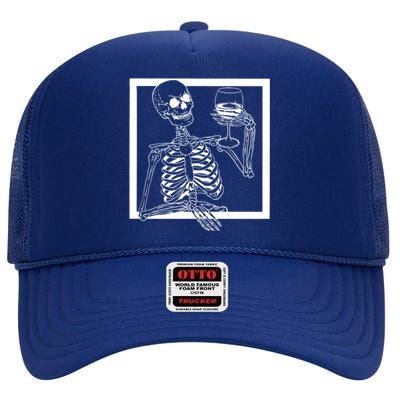 Creepy Skeleton Wine High Crown Mesh Back Trucker Hat