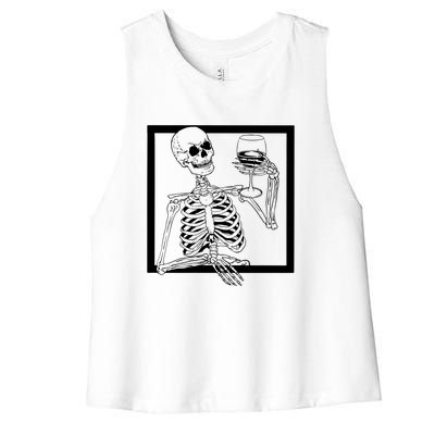 Creepy Skeleton Wine Women's Racerback Cropped Tank