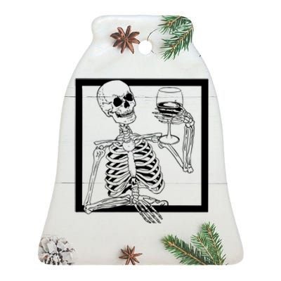 Creepy Skeleton Wine Ceramic Bell Ornament