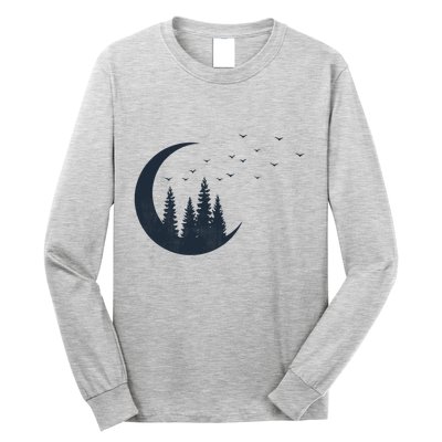 Crescent Moon Flocking Birds Long Sleeve Shirt