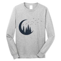 Crescent Moon Flocking Birds Long Sleeve Shirt