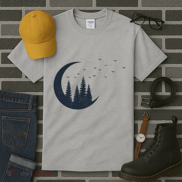 Crescent Moon Flocking Birds Tall T-Shirt