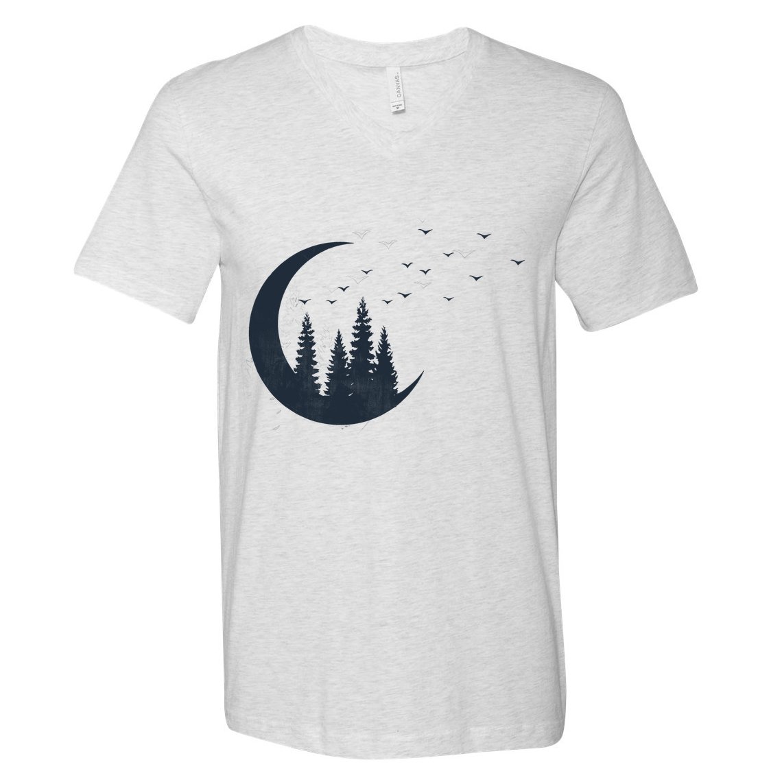 Crescent Moon Flocking Birds V-Neck T-Shirt