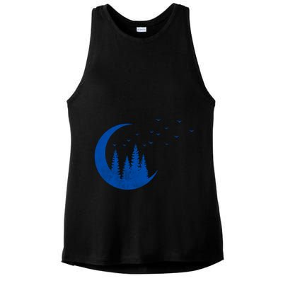 Crescent Moon Flocking Birds Ladies PosiCharge Tri-Blend Wicking Tank