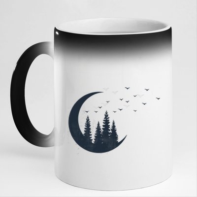 Crescent Moon Flocking Birds 11oz Black Color Changing Mug