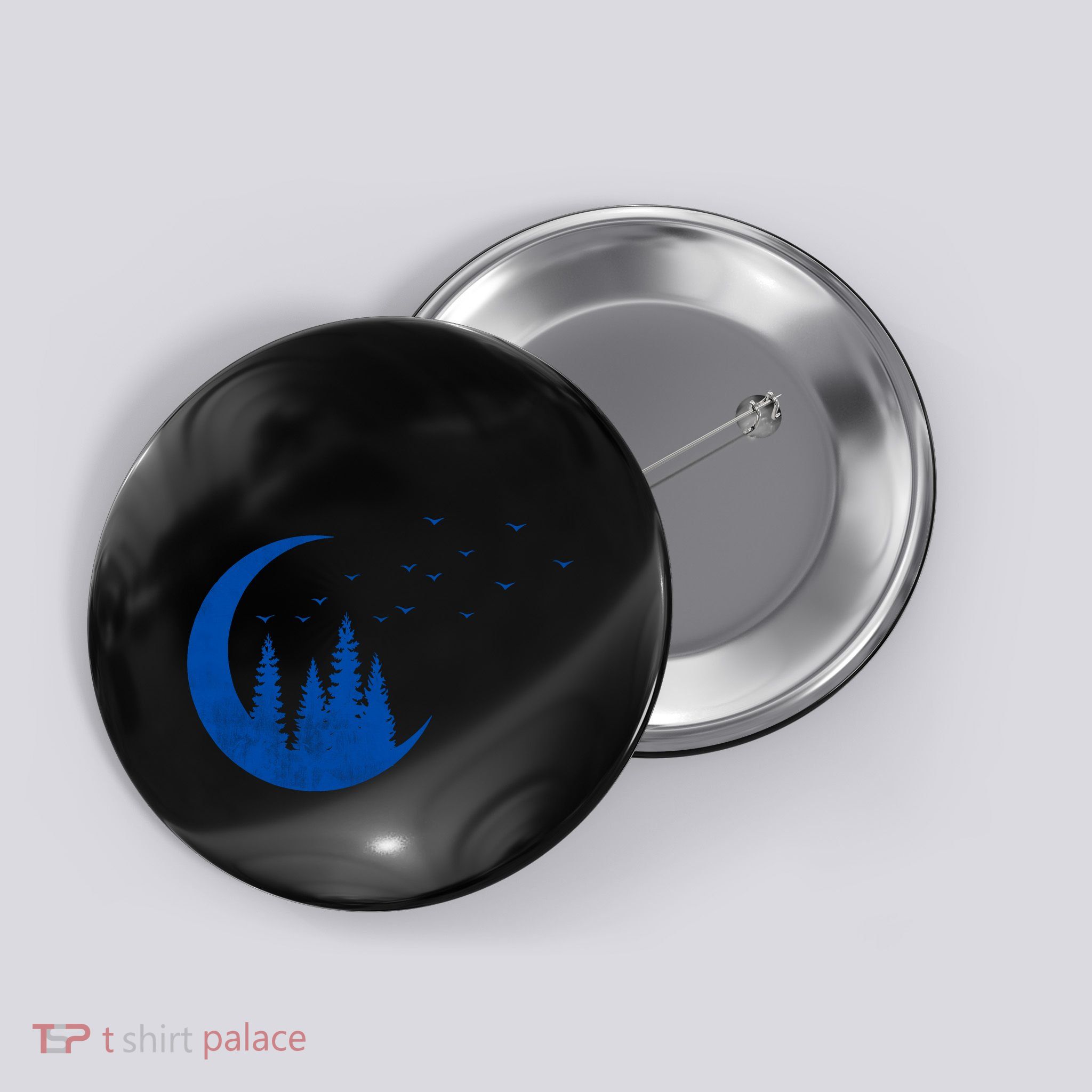 Crescent Moon Flocking Birds Button