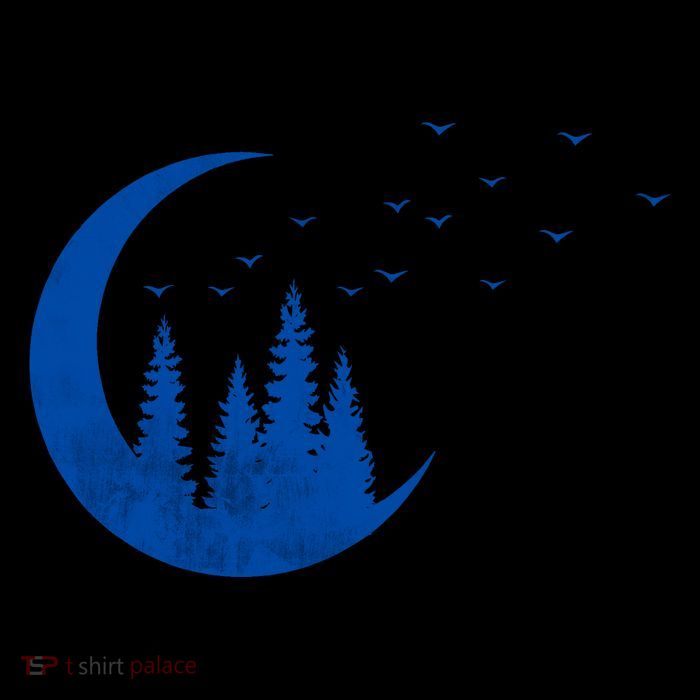 Crescent Moon Flocking Birds Button