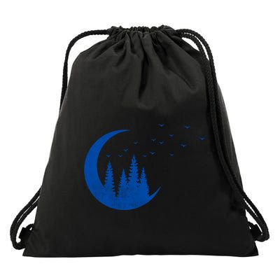 Crescent Moon Flocking Birds Drawstring Bag