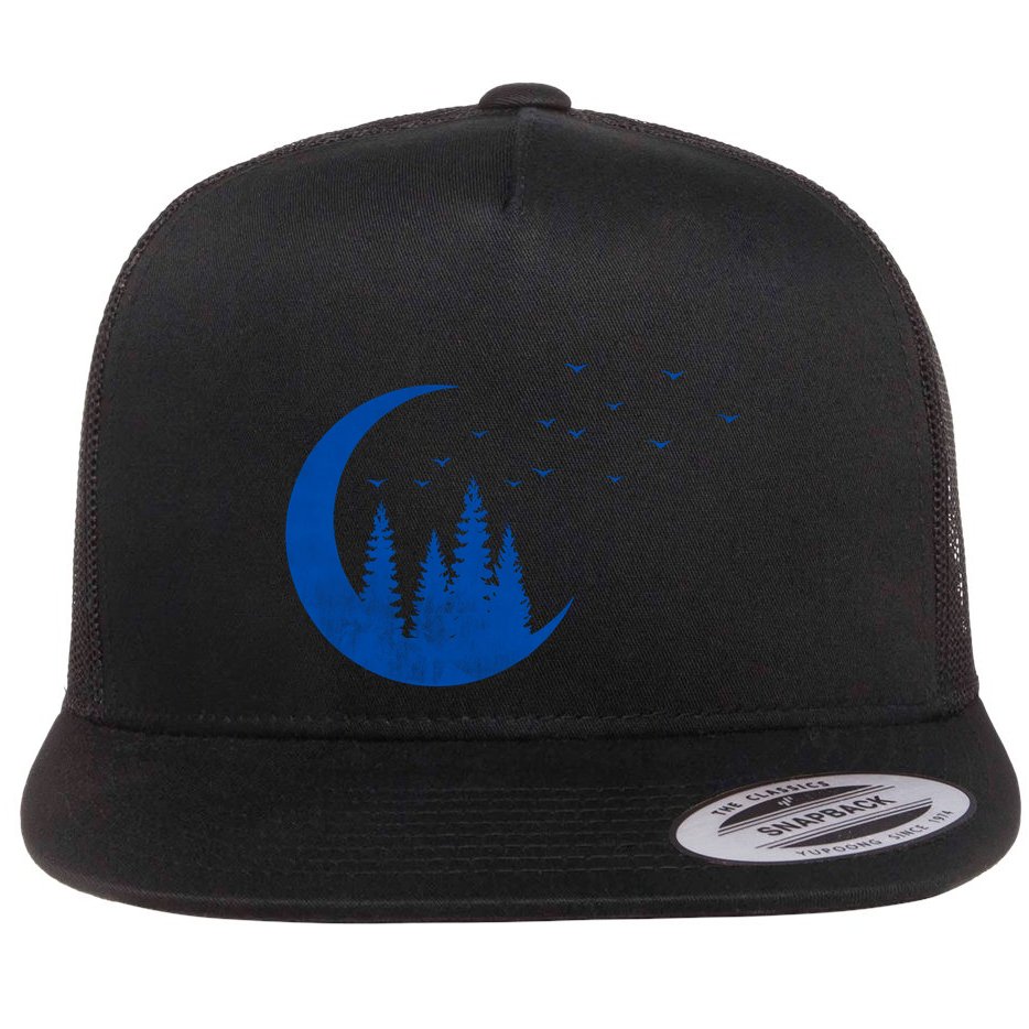 Crescent Moon Flocking Birds Flat Bill Trucker Hat