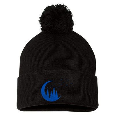Crescent Moon Flocking Birds Pom Pom 12in Knit Beanie