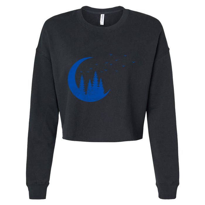 Crescent Moon Flocking Birds Cropped Pullover Crew