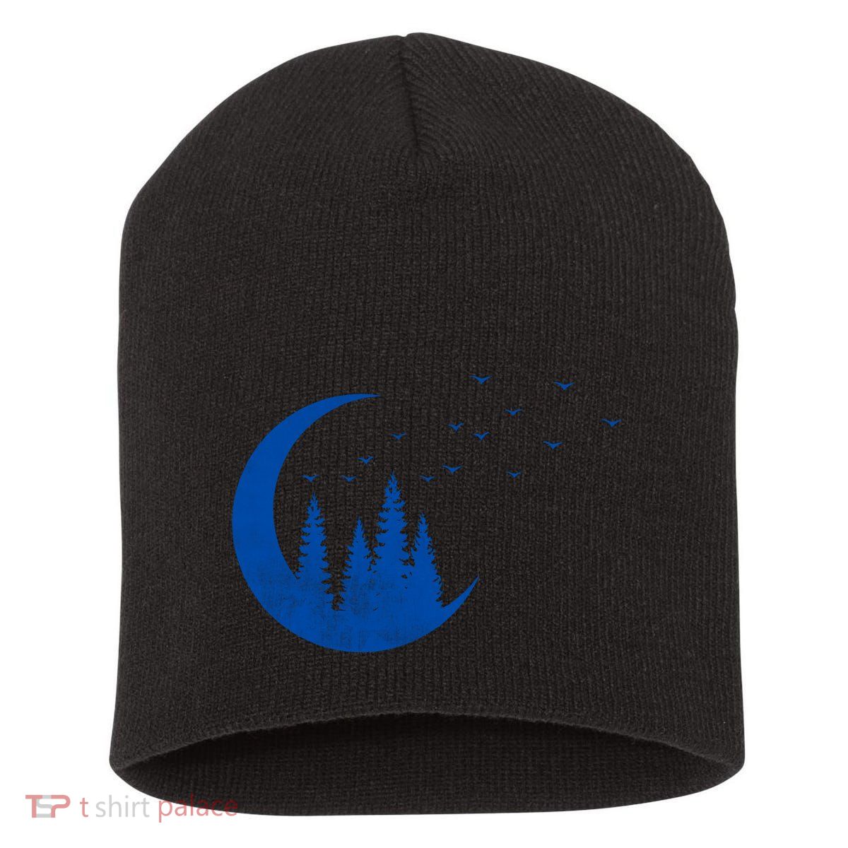 Crescent Moon Flocking Birds Short Acrylic Beanie