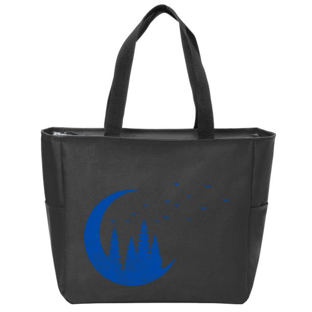 Crescent Moon Flocking Birds Zip Tote Bag