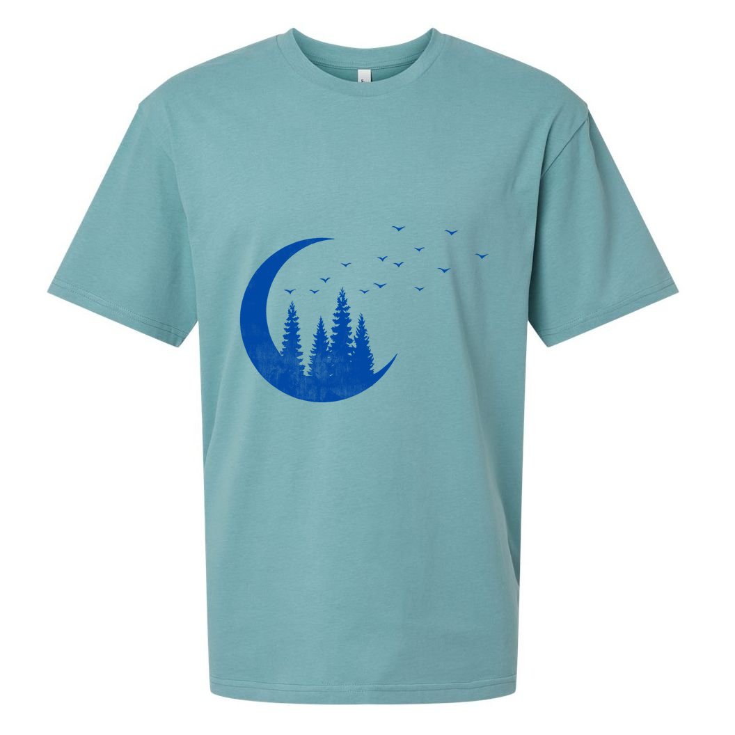 Crescent Moon Flocking Birds Sueded Cloud Jersey T-Shirt