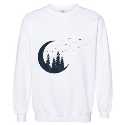 Crescent Moon Flocking Birds Garment-Dyed Sweatshirt