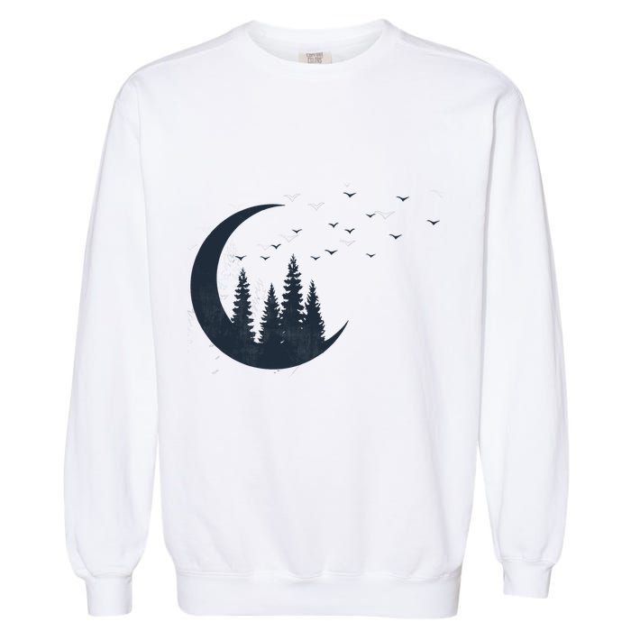 Crescent Moon Flocking Birds Garment-Dyed Sweatshirt