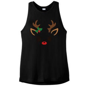 Cute Reindeer Face Christmas Ladies PosiCharge Tri-Blend Wicking Tank