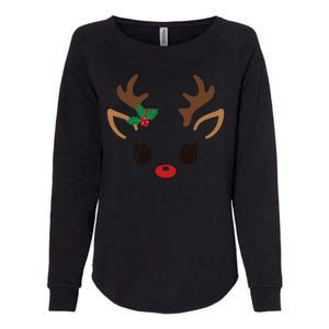 Cute Reindeer Face Christmas Womens California Wash Sweatshirt