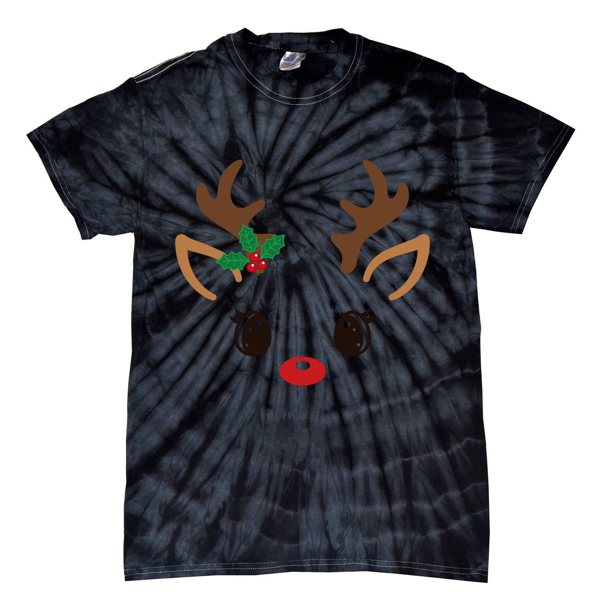 Cute Reindeer Face Christmas Tie-Dye T-Shirt