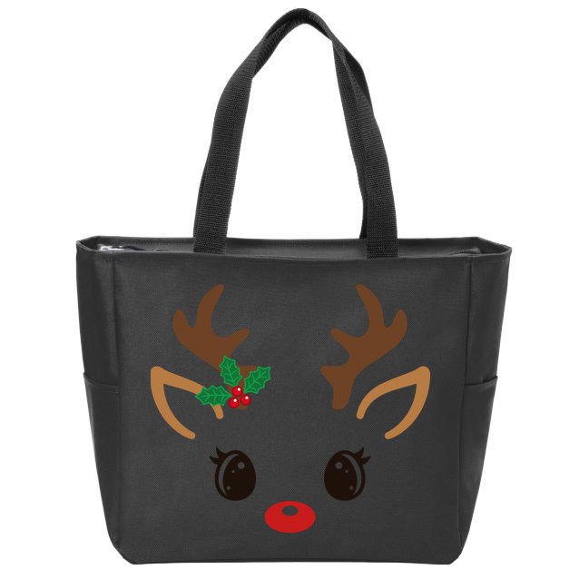 Cute Reindeer Face Christmas Zip Tote Bag