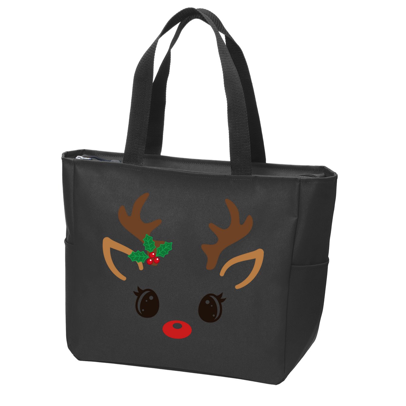Cute Reindeer Face Christmas Zip Tote Bag
