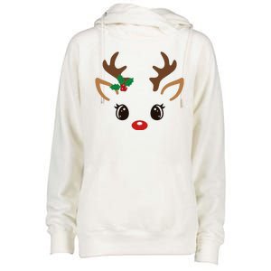 Cute Reindeer Face Christmas Womens Funnel Neck Pullover Hood