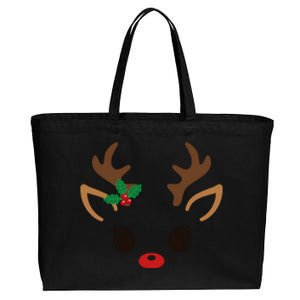 Cute Reindeer Face Christmas Cotton Canvas Jumbo Tote