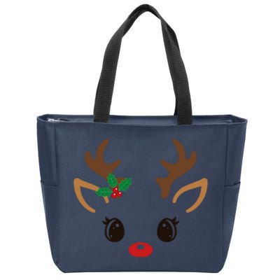 Cute Reindeer Face Christmas Zip Tote Bag