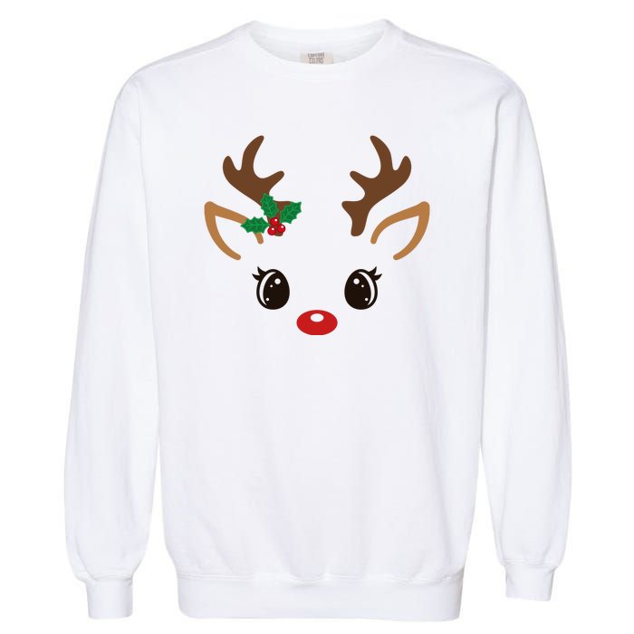 Cute Reindeer Face Christmas Garment-Dyed Sweatshirt