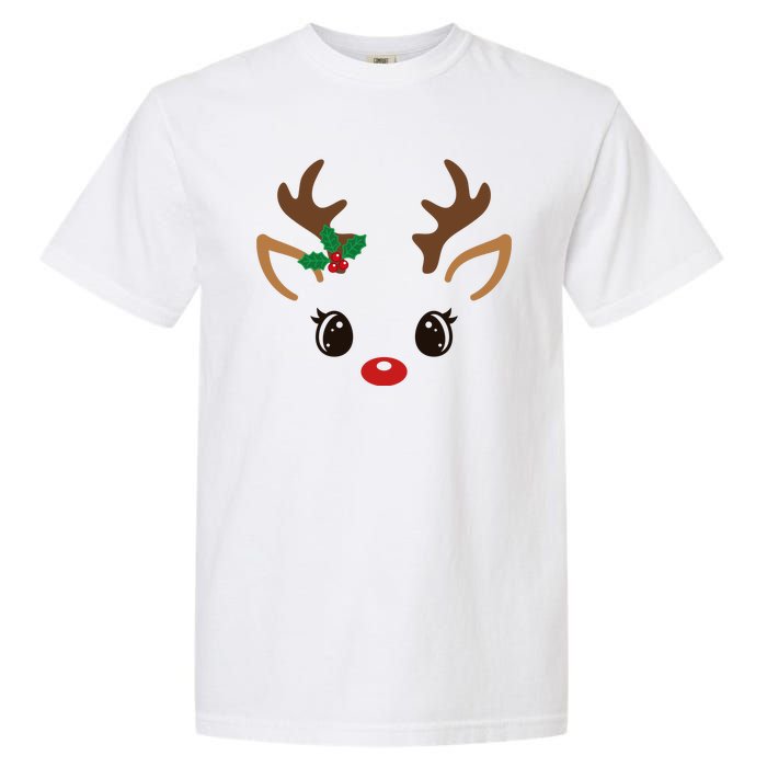 Cute Reindeer Face Christmas Garment-Dyed Heavyweight T-Shirt