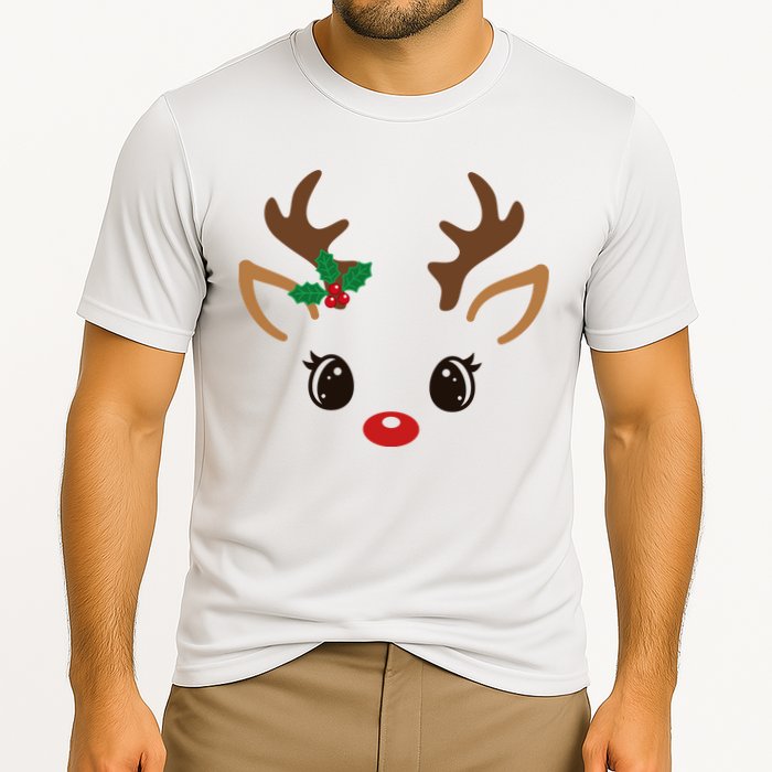 Cute Reindeer Face Christmas Cooling Performance Crew T-Shirt