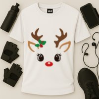 Cute Reindeer Face Christmas Cooling Performance Crew T-Shirt
