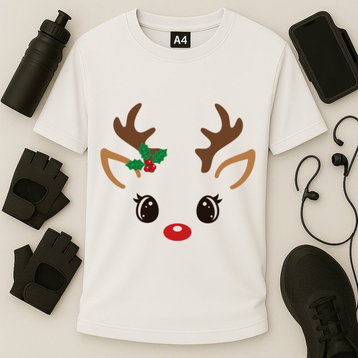 Cute Reindeer Face Christmas Cooling Performance Crew T-Shirt
