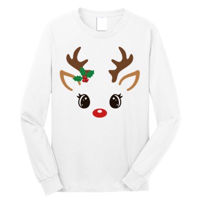 Cute Reindeer Face Christmas Long Sleeve Shirt