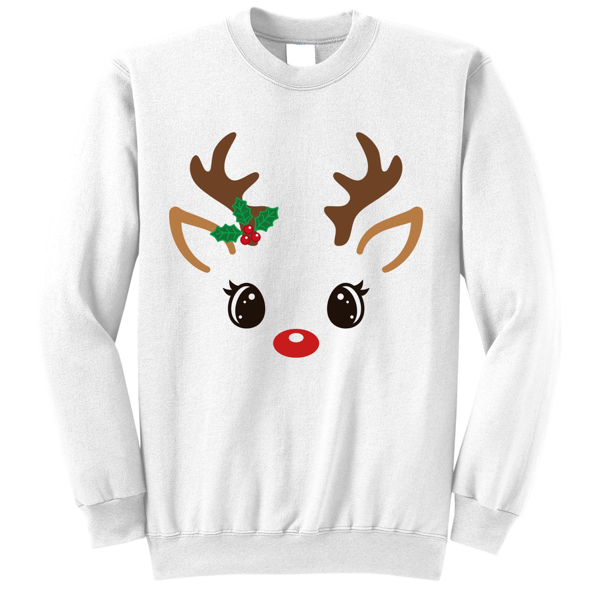 Cute Reindeer Face Christmas Sweatshirt