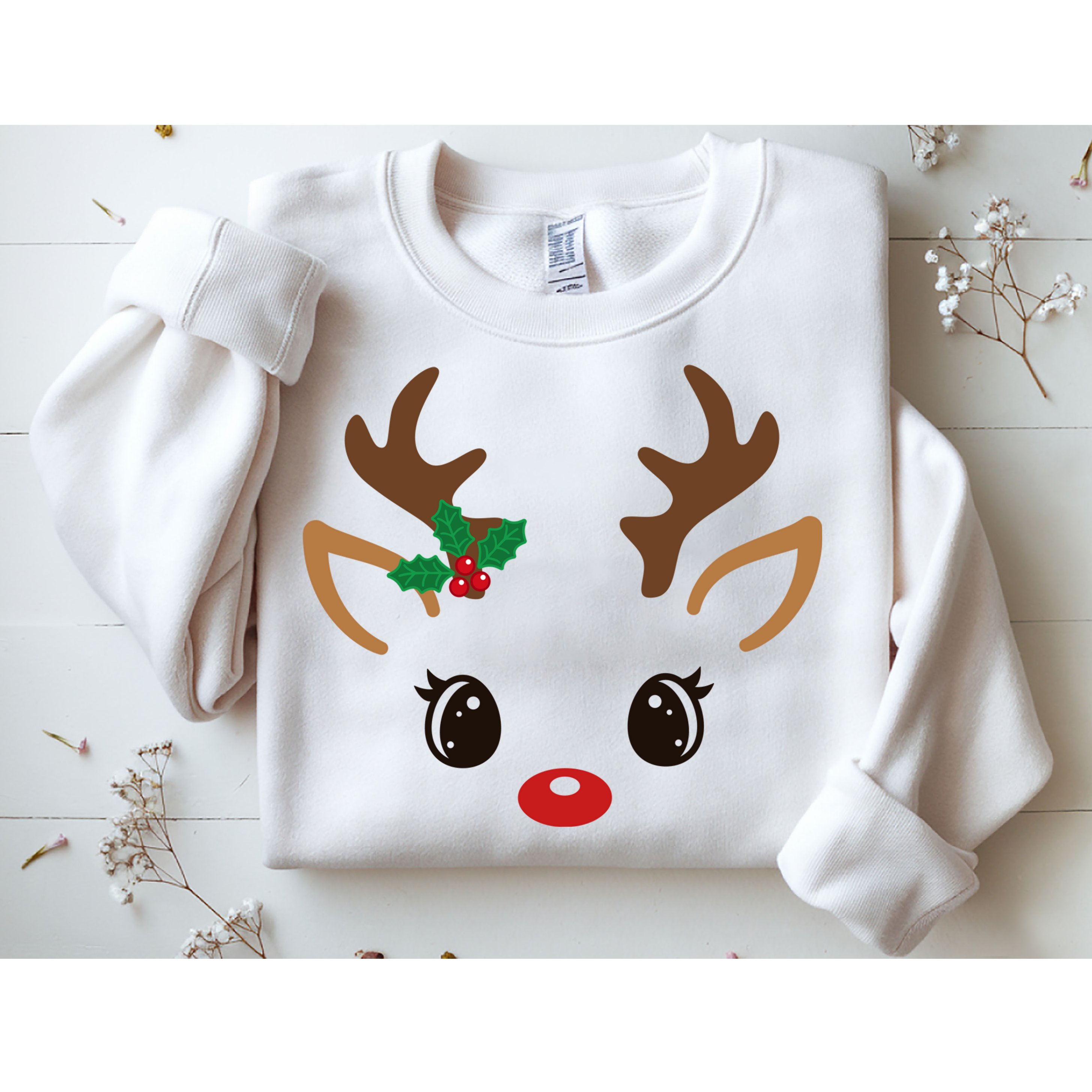 Cute Reindeer Face Christmas Sweatshirt