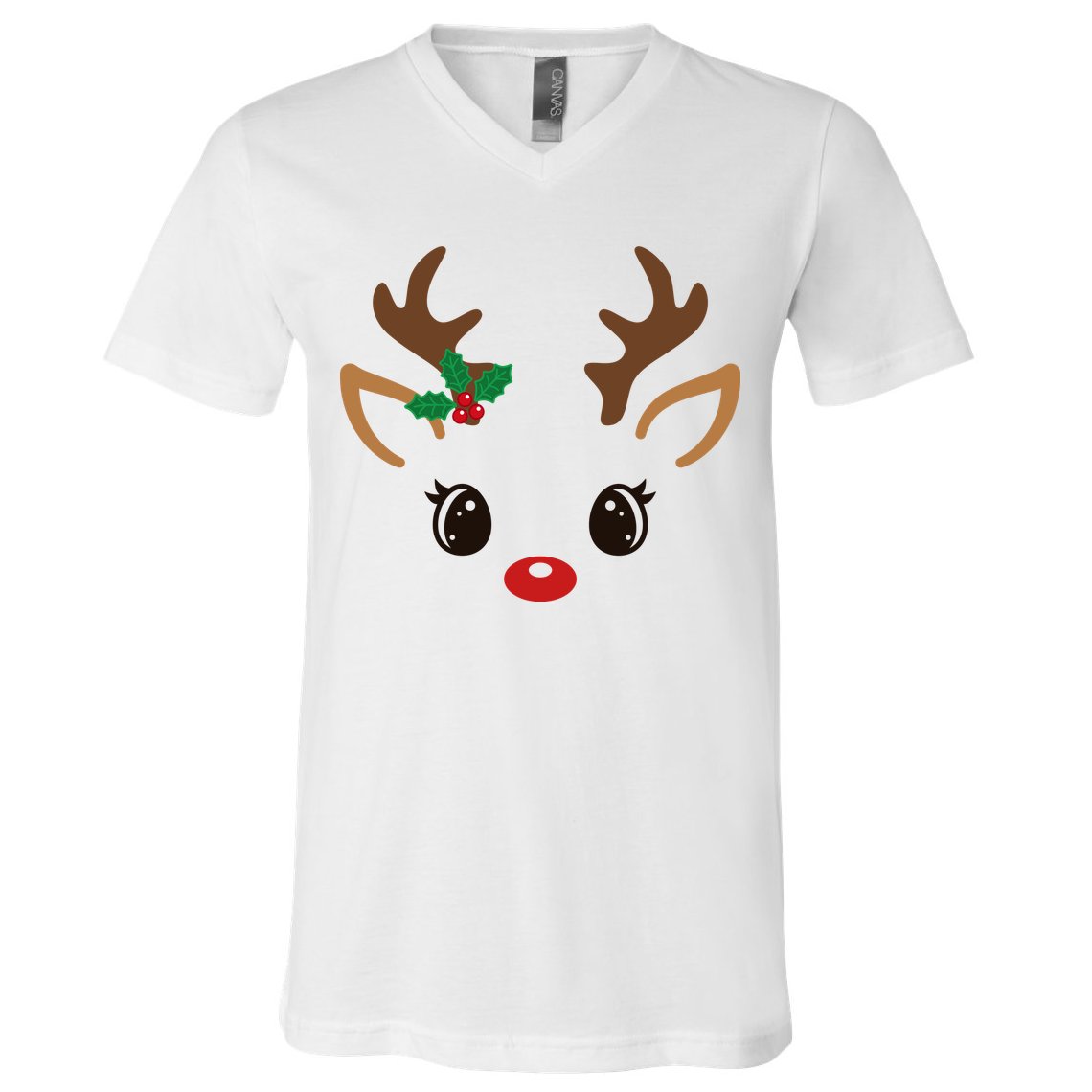 Cute Reindeer Face Christmas V-Neck T-Shirt