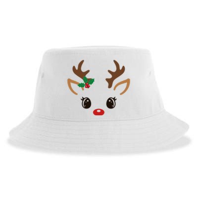 Cute Reindeer Face Christmas Sustainable Bucket Hat