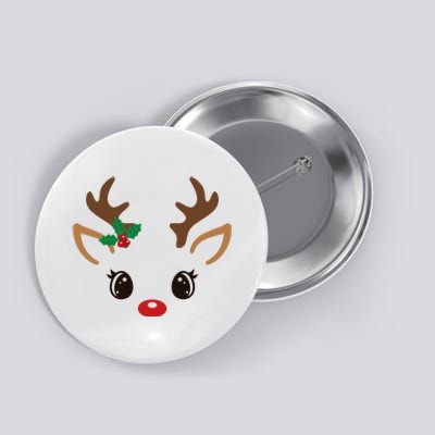 Cute Reindeer Face Christmas Button