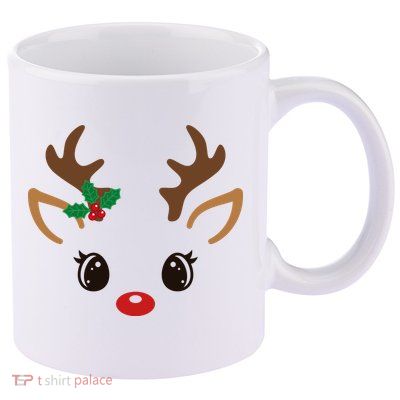 Cute Reindeer Face Christmas 11oz C Handle Ceramic Mug