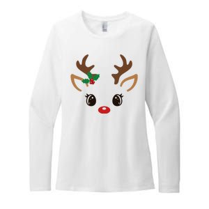 Cute Reindeer Face Christmas Womens CVC Long Sleeve Shirt