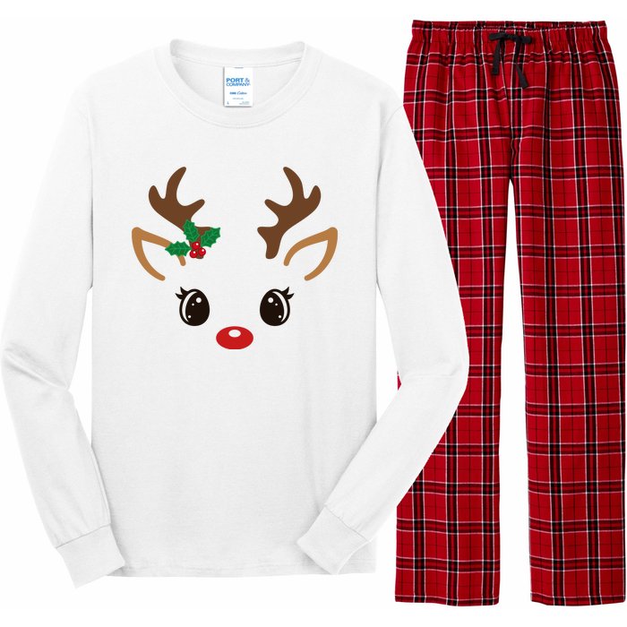 Cute Reindeer Face Christmas Long Sleeve Pajama Set