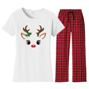 Cute Reindeer Face Christmas Women's Flannel Pajama Set